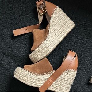Marc Fisher Tan Leather Espadrille Sandals